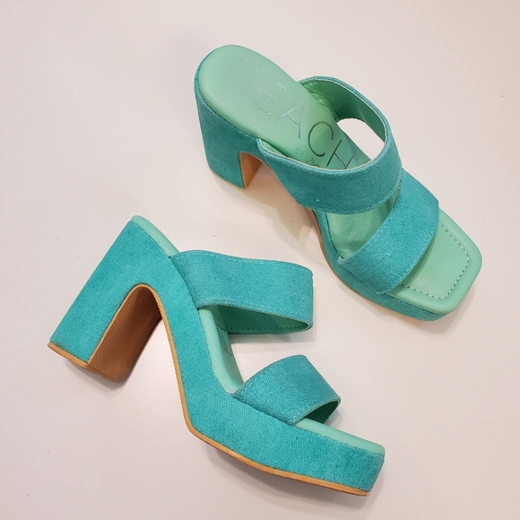 Beach By Matisse Shoes - Beach By Matisse 7 Platform Heels Chunky Sandals Turquiose Canvas Square Shoes